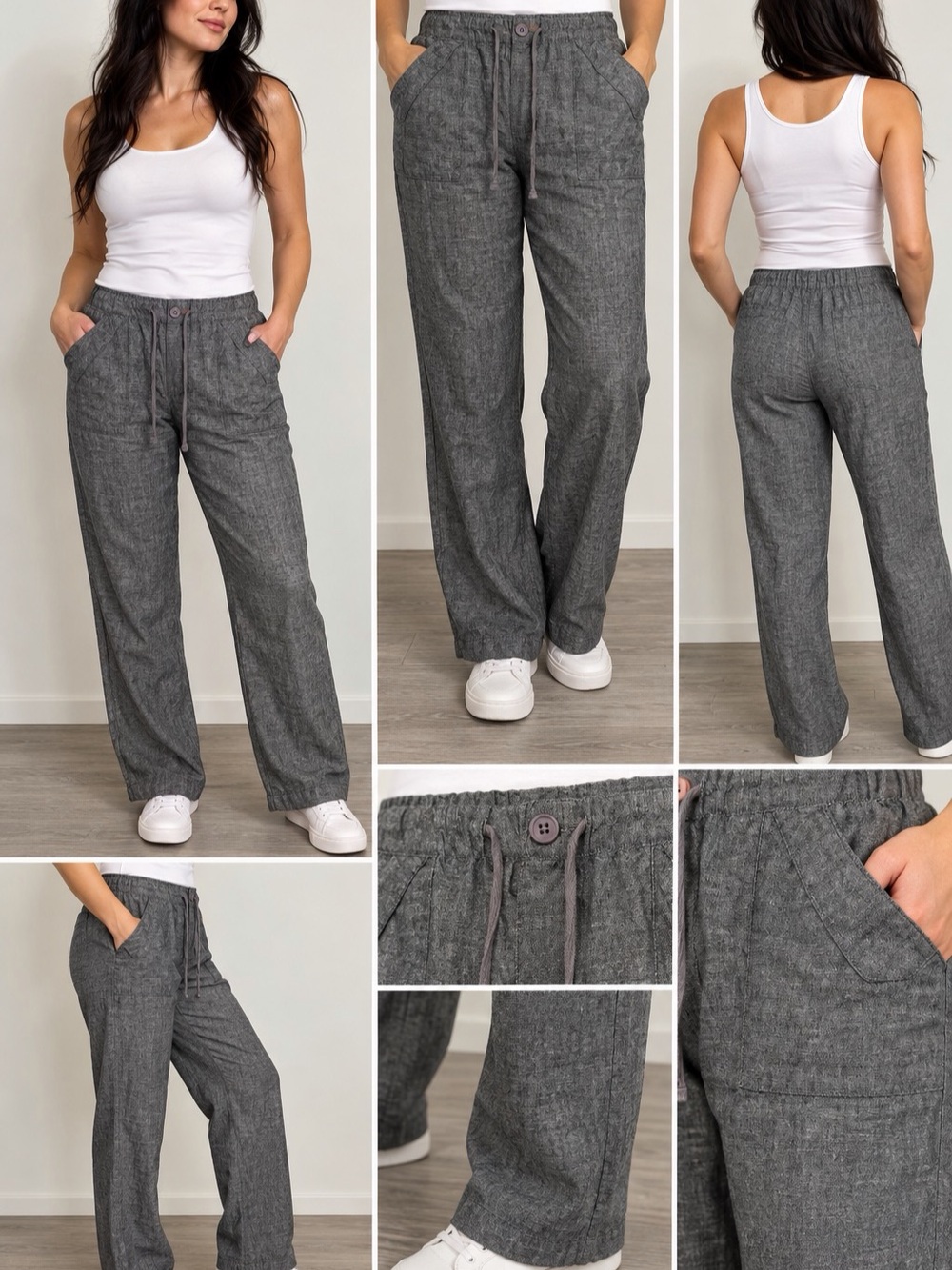 New York & Company Women’s Gray Linen-Look Pull-On Pants Size M